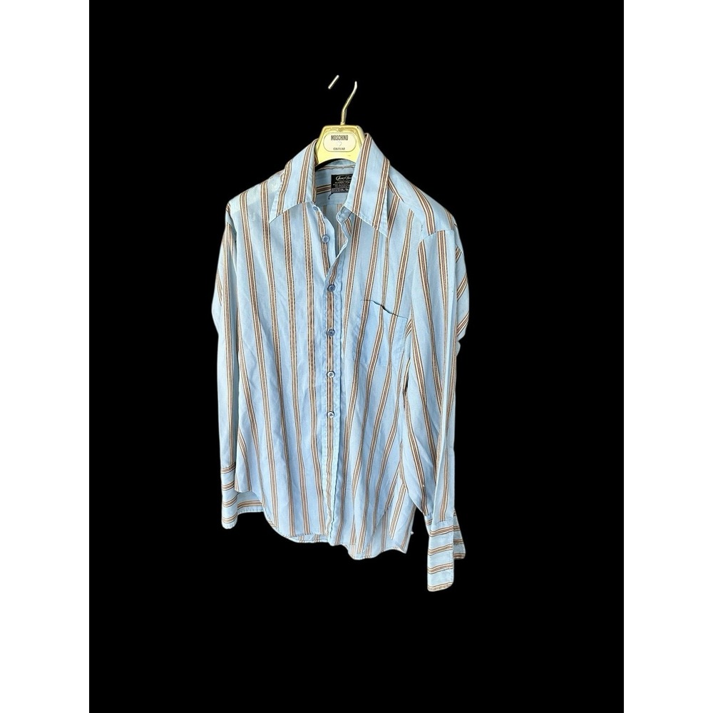 Vintage Sears Men's Store Perma-Prest Sz XL Blue Long Sleeve Button Up 70s Shirt